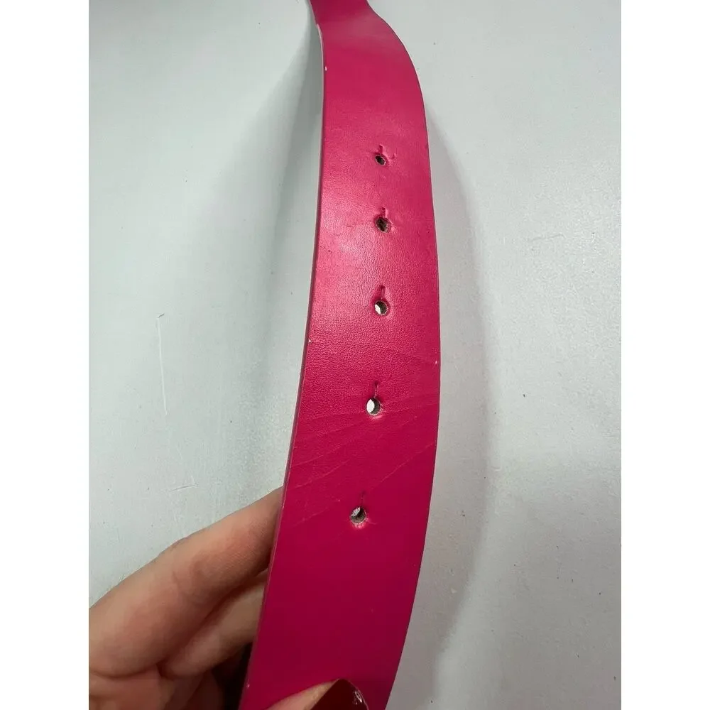 Sexy Logo Metal Belt Buckle Hot Pink Leather Belt New Vintage Sz XL Y2K